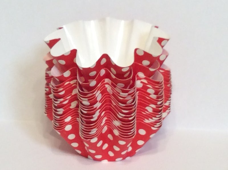 Decony Floret Brioche Cup, RED with White Dots Disposable, Bake and serve brioche floret paper baking cups self- standing mold, -100 pc. - Image 4
